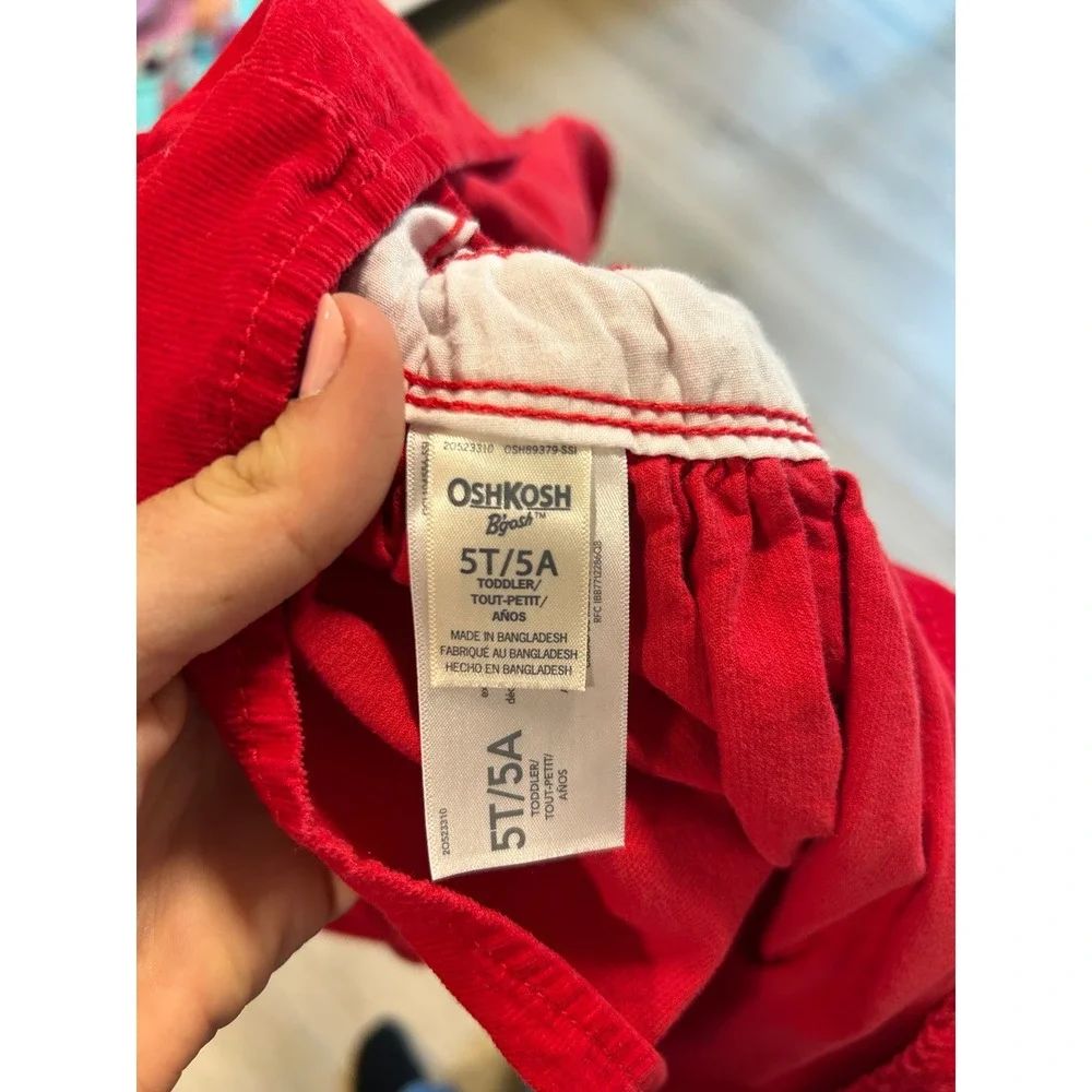 OshKosh B'gosh Girls 5T Red Corduroy Vestbak Overall Dress Jumper 100% Cotton